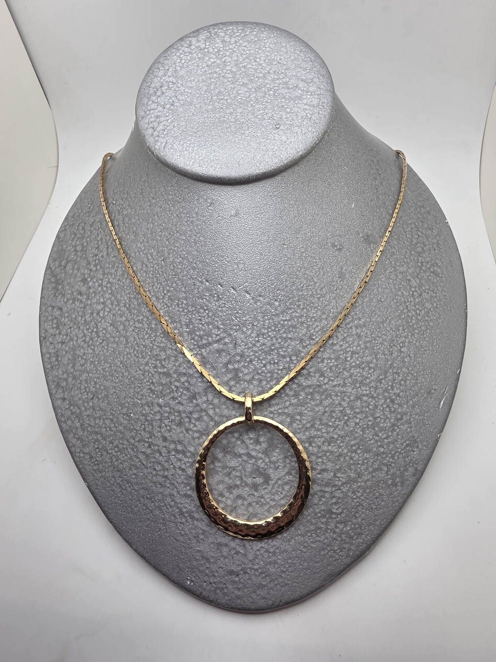Gold Hammered Circle Pendant Necklace